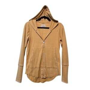 Chasor Distressed Mineral Wash Hoodie Top Womens XS Gold Stretch Comfort Fall